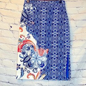 Anthropologie Moulinette Soeurs Blue White Floral High Waisted Skirt Size 0